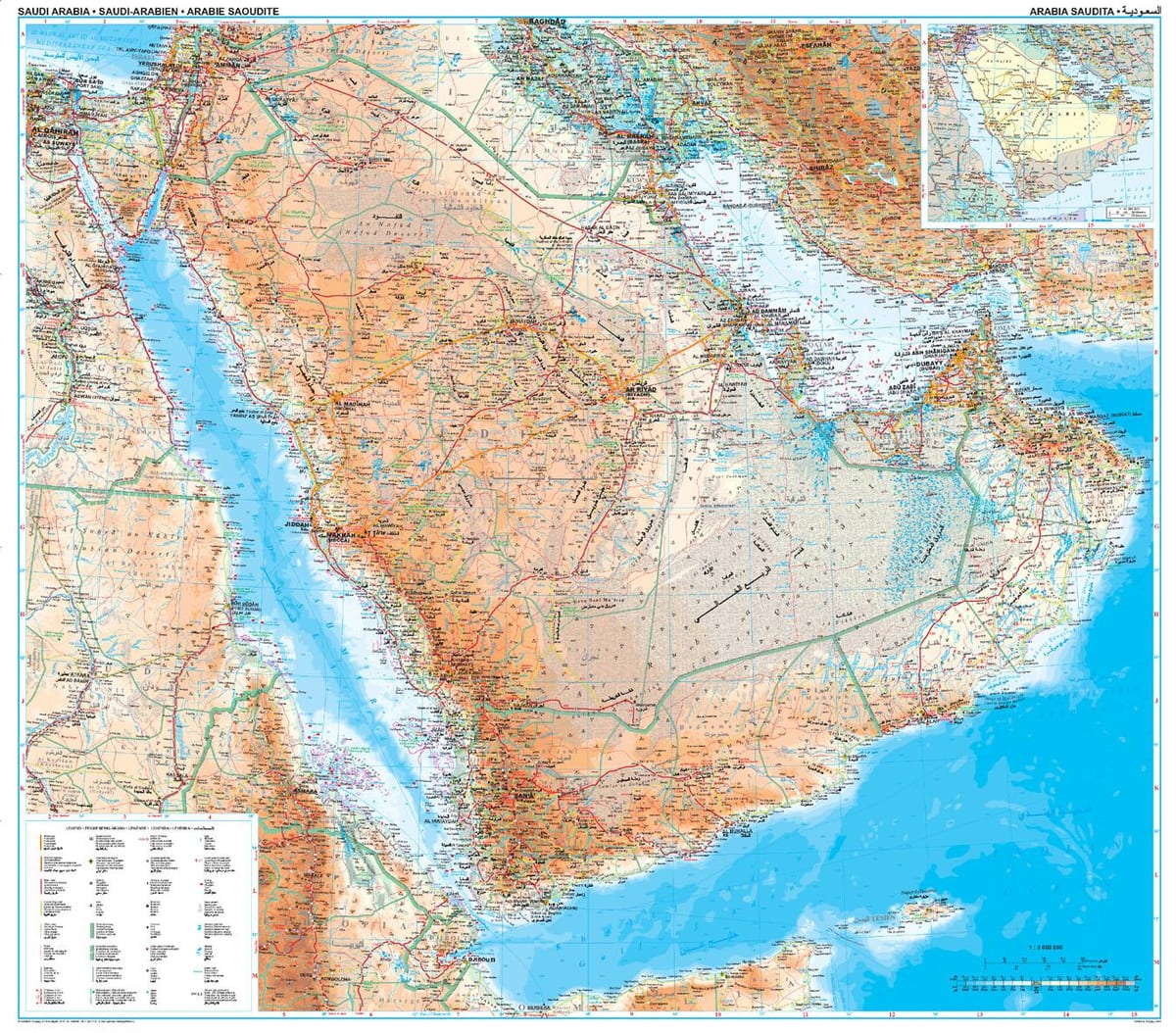 ਨਕਸ਼ਾ ਸਾਊਦੀ ਅਰਬ ਦੇ topographic